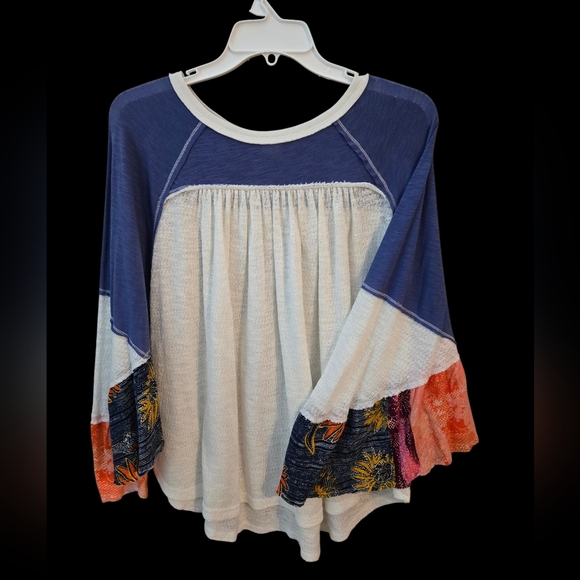 Colorful Women's Patchwork Top, Bell Butterfly Sleeves, Fairy Hippie Boho, Med - Picture 2 of 9